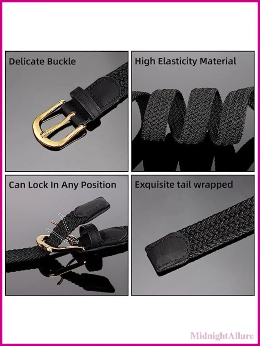 2 Pack Braided Elastic Woven Stretch Belt 1 Inch Width PU Leather Wrapped End